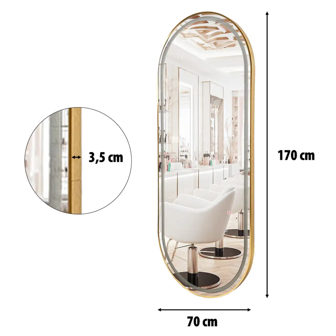 Oglinzi - Oglinda LED  auriu roze Ovala 70x170cm cu Aprindere cu Touch pt Baie sau Post de lucru coafor