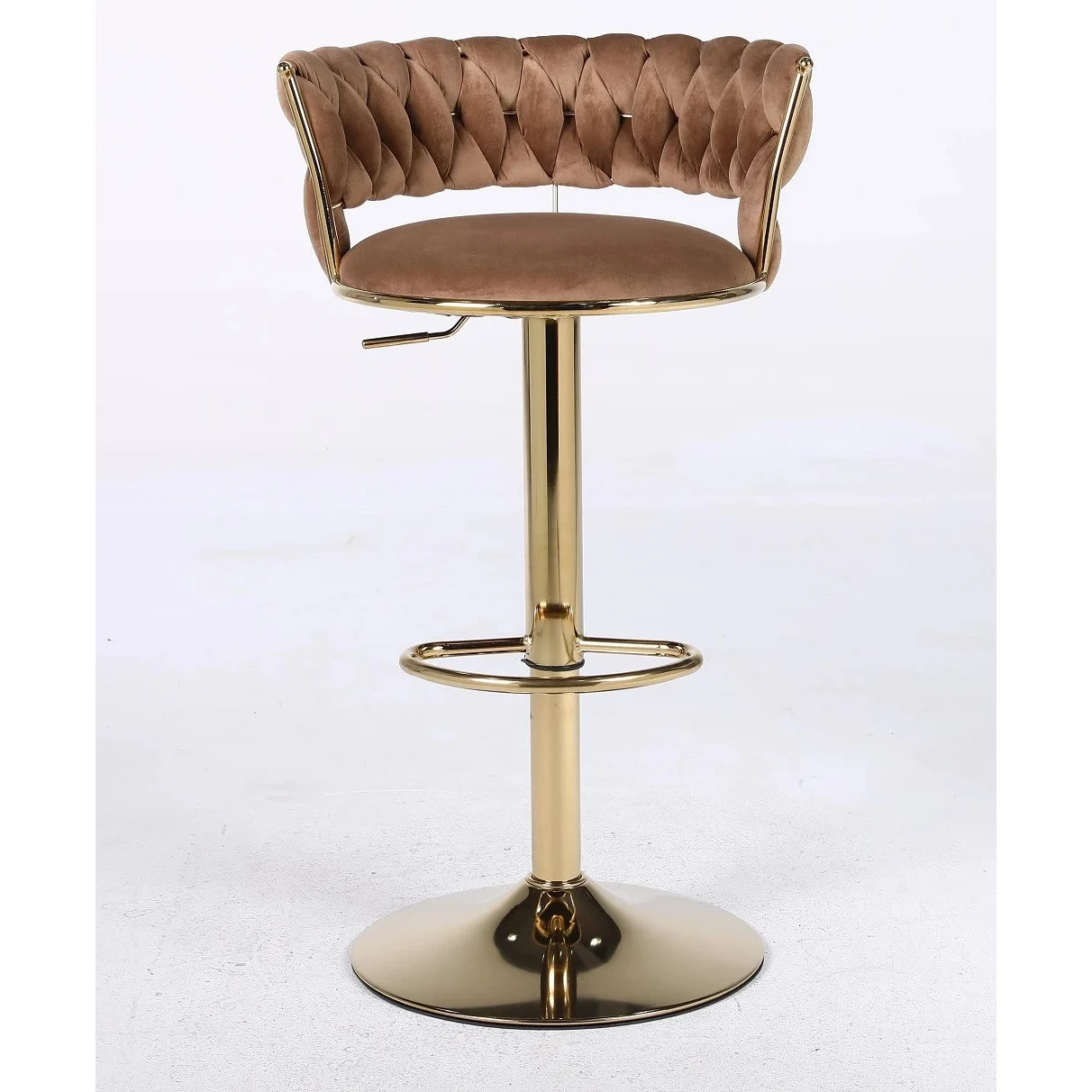 Scaune - Scaun bar auriu catifea maro, lux, reglabil