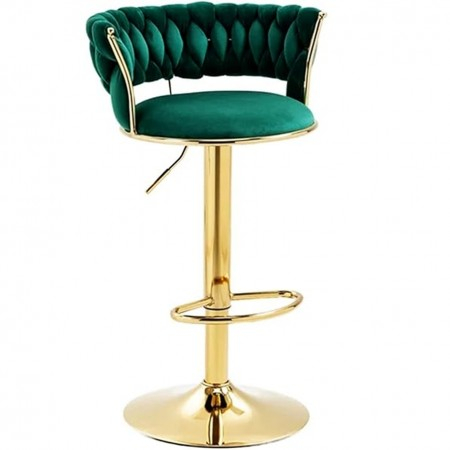 Scaune - Scaun de bar modern, reglabil, rotativ, cu cadru auriu si tapiterie verde din velvet
