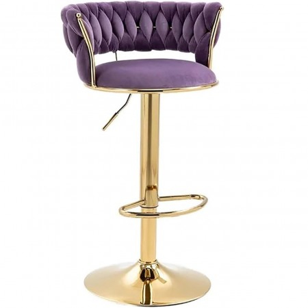 Scaune - Scaun de bar modern, reglabil si rotativ, cu cadru auriu si tapiterie mov din velvet