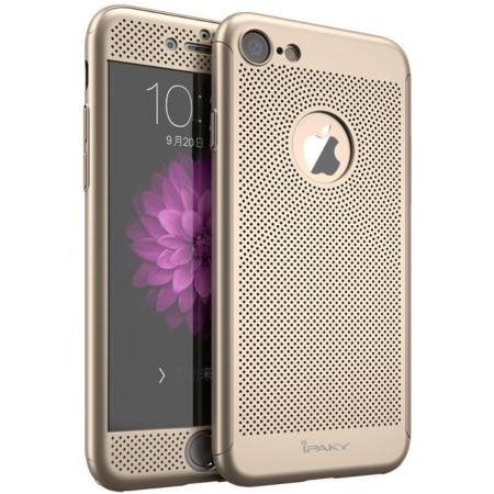 Full Cover 360 - Husa de Protectie, Flippy, pentru Apple iPhone 7 Plus, Full Cover 360 Air cu Gauri si Folie de Protectie, Plastic, Auriu