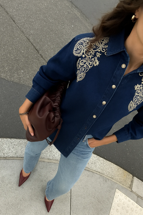 Cămașă oversize din denim cu broderie – WESTERN Denim | AMEVIE [5]