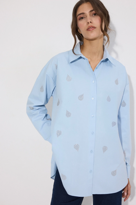 Camasa poplin bumbac cu pietre bleu AMEVIE [3]