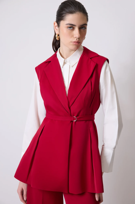 Costum vestă cu peplum și pantaloni largi – VALENCIA Roșu | AMEVIE [2]