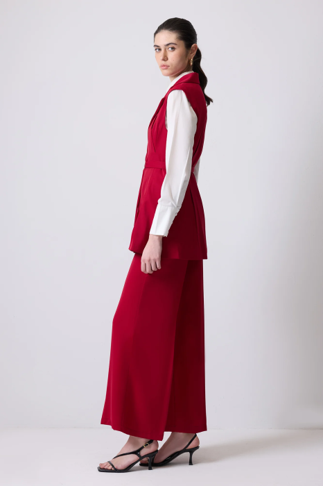 Costum vestă cu peplum și pantaloni largi – VALENCIA Roșu | AMEVIE [3]