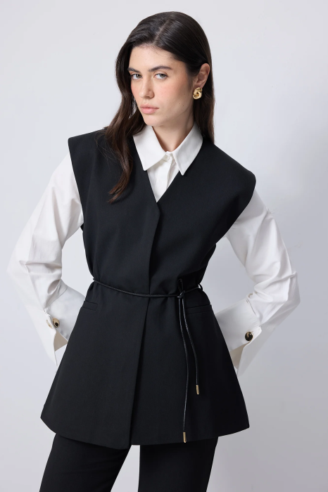 Costum vesta lunga pantaloni drepti negru AMEVIE [3]