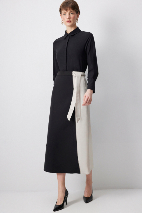 Fustă Midi Petrecută Negru Ivory Color Block | Amévie [1]