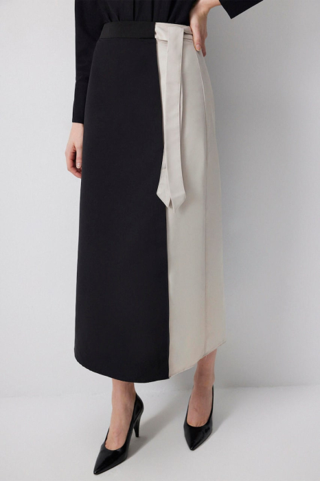 Fustă Midi Petrecută Negru Ivory Color Block | Amévie [2]