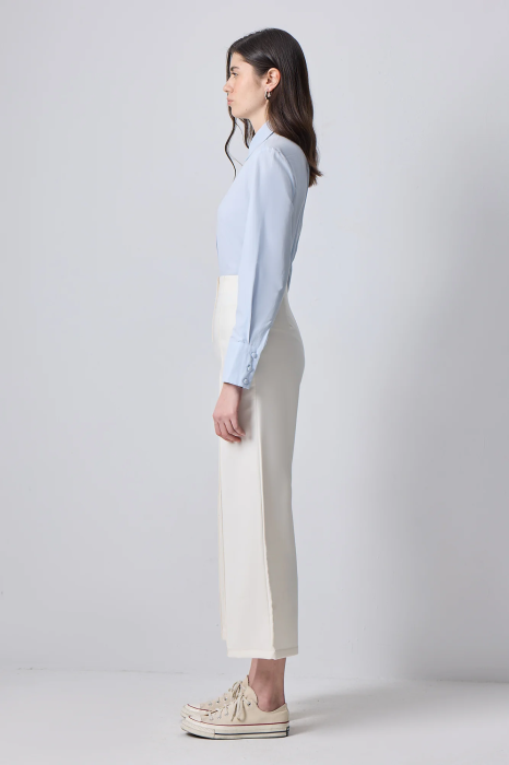 Pantaloni wide leg din crep cu talie înaltă – ARCHIVE Ecru | AMEVIE [3]