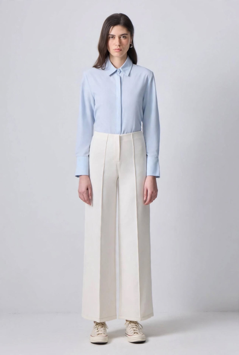Pantaloni wide leg din crep cu talie înaltă – ARCHIVE Ecru | AMEVIE [3]