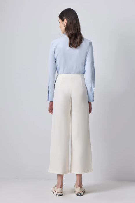 Pantaloni wide leg din crep cu talie înaltă – ARCHIVE Ecru | AMEVIE [4]