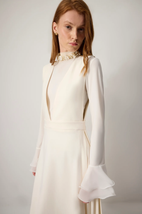 Rochie lunga crep decolteu V ivory AMEVIE [5]