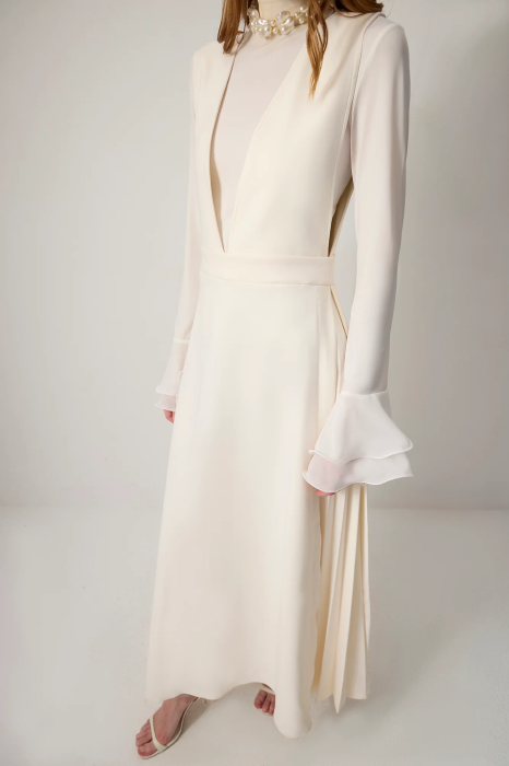 Rochie lunga crep decolteu V ivory AMEVIE [6]