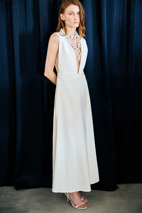Rochie lunga crep decolteu V ivory AMEVIE [7]