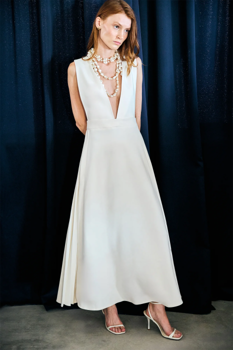 Rochie lunga crep decolteu V ivory AMEVIE [8]