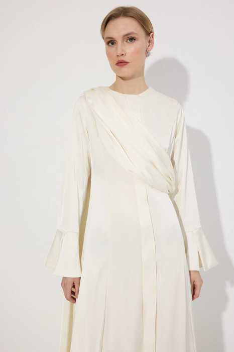 Rochie lunga satin drapaj ecru AMEVIE [2]