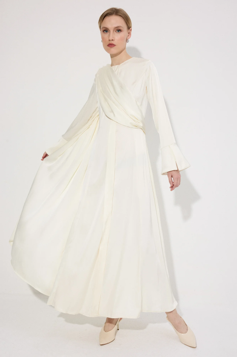 Rochie lunga satin drapaj ecru AMEVIE [3]