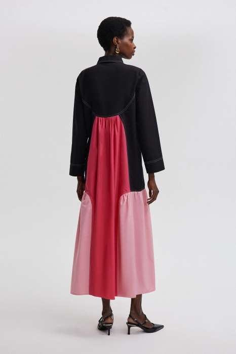 Rochie midi cămașă color block negru-roz-fucsia - Artistic [4]