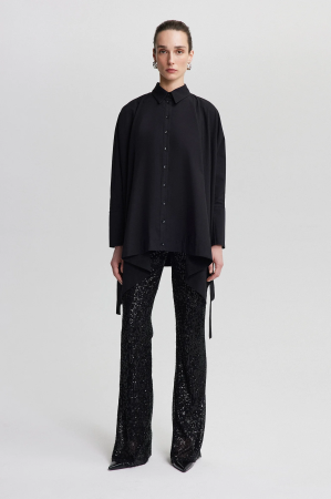 Cămașă oversize cu detaliu lateral – Negru | AMEVIE [1]