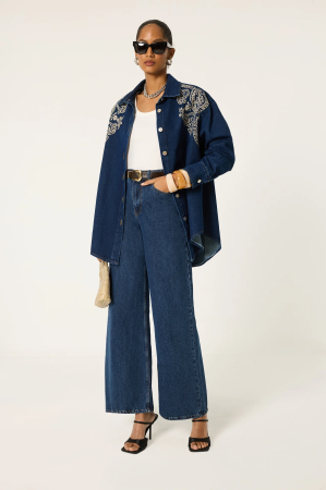 ÎMBRĂCĂMINTE - Cămașă oversize din denim cu broderie – WESTERN Denim | AMEVIE