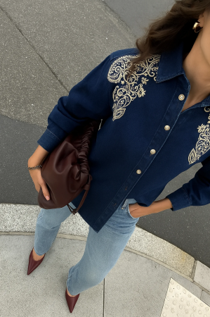 Cămașă oversize din denim cu broderie – WESTERN Denim | AMEVIE [4]