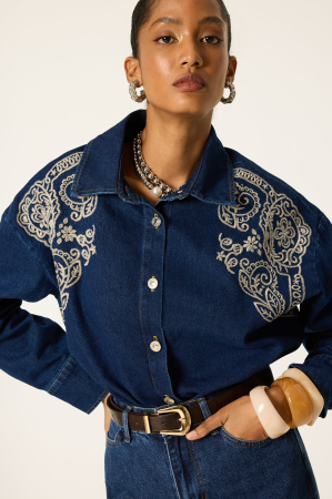 Cămașă oversize din denim cu broderie – WESTERN Denim | AMEVIE [1]