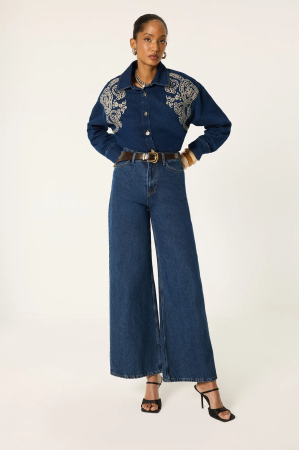 Cămașă oversize din denim cu broderie – WESTERN Denim | AMEVIE [2]