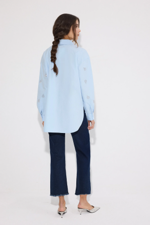 Camasa poplin bumbac cu pietre bleu AMEVIE [4]