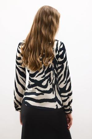 Cămașă Zebra Print cu Fundă | Cămașă Satinată Alb-Negru | Amévie [3]