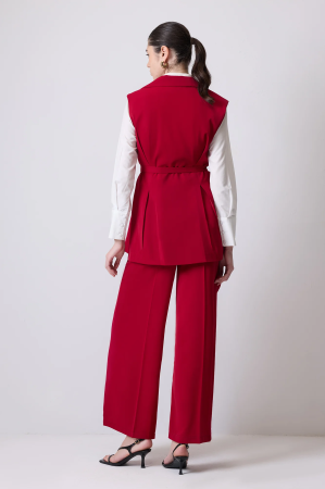 Costum vestă cu peplum și pantaloni largi – VALENCIA Roșu | AMEVIE [3]