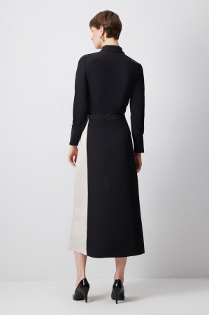 Fustă Midi Petrecută Negru Ivory Color Block | Amévie [2]
