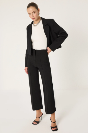 Pantaloni / Jeans - Pantaloni drepți negri talie înaltă AMEVIE
