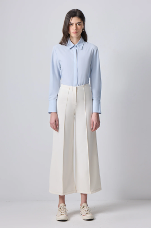 Pantaloni / Jeans - Pantaloni wide leg din crep cu talie înaltă – ARCHIVE Ecru | AMEVIE