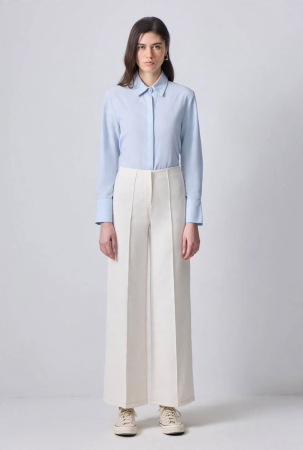 Pantaloni wide leg din crep cu talie înaltă – ARCHIVE Ecru | AMEVIE [2]