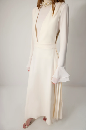 Rochie lunga crep decolteu V ivory AMEVIE [5]