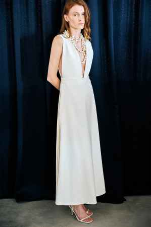 Rochie lunga crep decolteu V ivory AMEVIE [6]