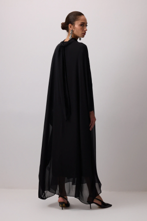 Rochie lunga voal maneca capa neagra AMEVIE [5]