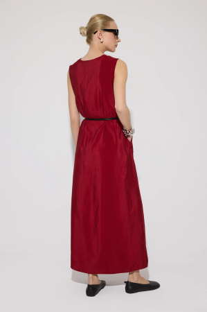 Rochie lungă tip sarafan cu decolteu V – VELVET Burgundy | AMEVIE [3]