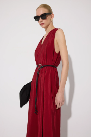 Rochii & Fuste - Rochie lungă tip sarafan cu decolteu V – VELVET Burgundy | AMEVIE