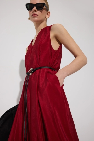 Rochie lungă tip sarafan cu decolteu V – VELVET Burgundy | AMEVIE [1]