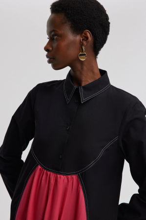 Rochie midi cămașă color block negru-roz-fucsia - Artistic [1]