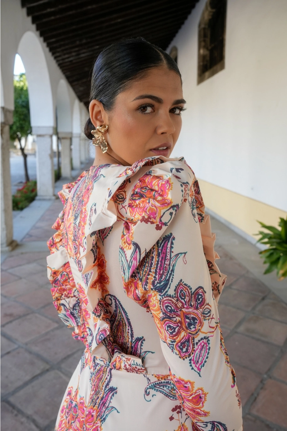 Rochii & Fuste - Rochie Triana cu print floral si maneci trei-sferturi cu volane