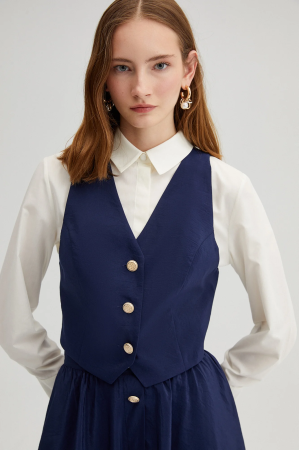 Set vestă și fustă midi cu nasturi – RIVIERA Navy | AMEVIE [2]