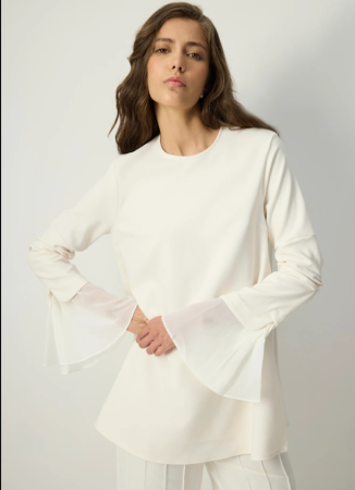 Cămăși, Topuri & Cardigane - Tunica Crep cu Sifon Crem | Eleganta Minimalista | AMEVIE
