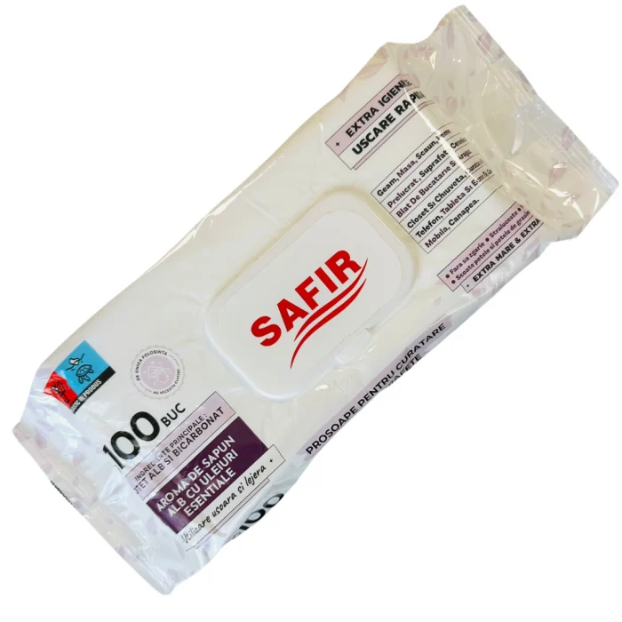 Produse si solutii curatenie - Servetele umede cu Otet si Bicarbonat Safir, 100 buc/pac