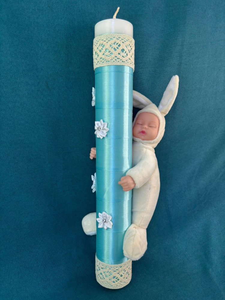 LUMANARE PENTRU BOTEZ CU IEPURAS REALIZATA HANDMADE [1]