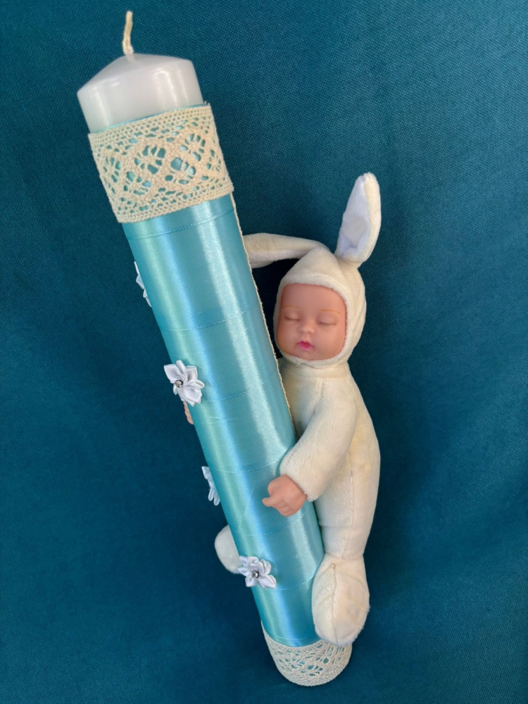 LUMANARE PENTRU BOTEZ CU IEPURAS REALIZATA HANDMADE [3]