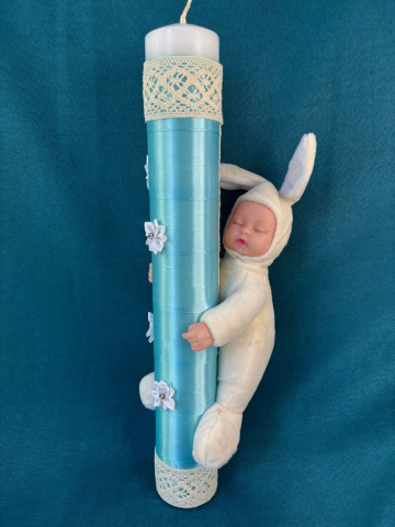 LUMANARE PENTRU BOTEZ CU IEPURAS REALIZATA HANDMADE [1]