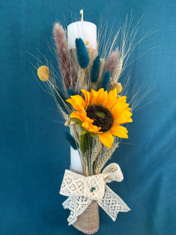 Produse pentru nunta si botez - LUMANARE PENTRU NUNTA SAU BOTEZ CU FLOAREA SOARELUI SI PLANTE USCATE