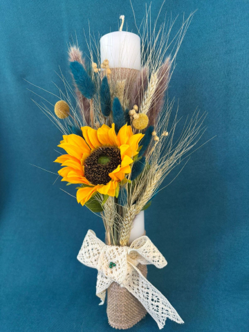 LUMANARE PENTRU NUNTA SAU BOTEZ CU FLOAREA SOARELUI SI PLANTE USCATE [2]